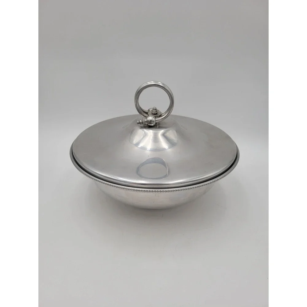 Vtg BW Buenilum Hammered Aluminum Round Serving Bowl With Glass bake Insert‎ MCM